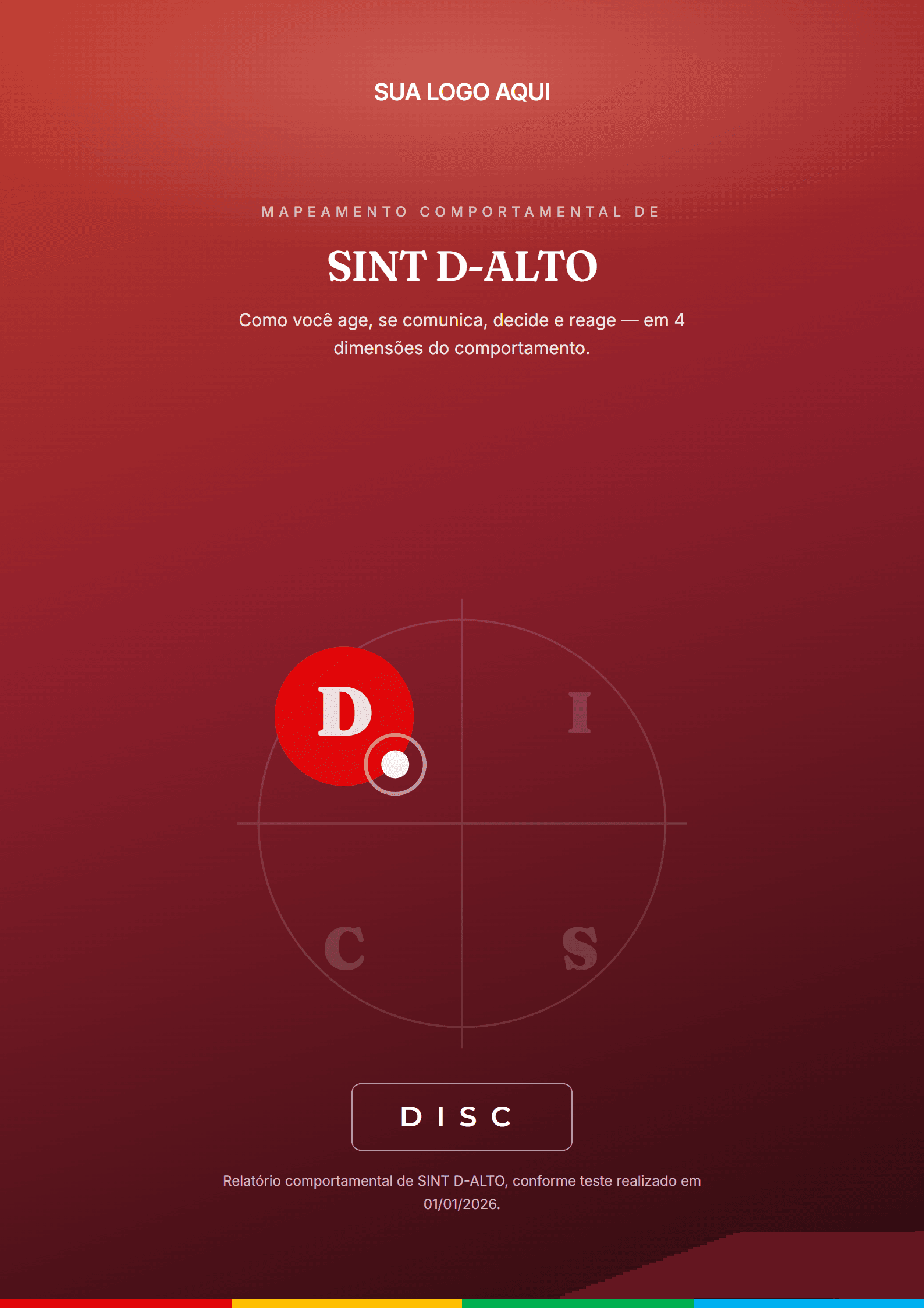 Capa do relatório DISC com o espaço da marca do cliente